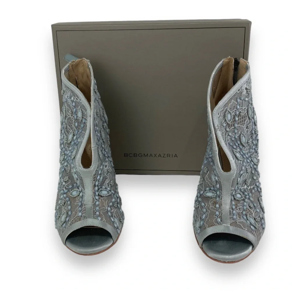 BCBG Ma Deedie boots Grey smoke Lace Mesh Satin 9.5